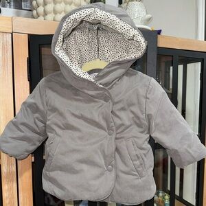 Zara Kids jacket coat hooded button down baby girl winter filled neutral